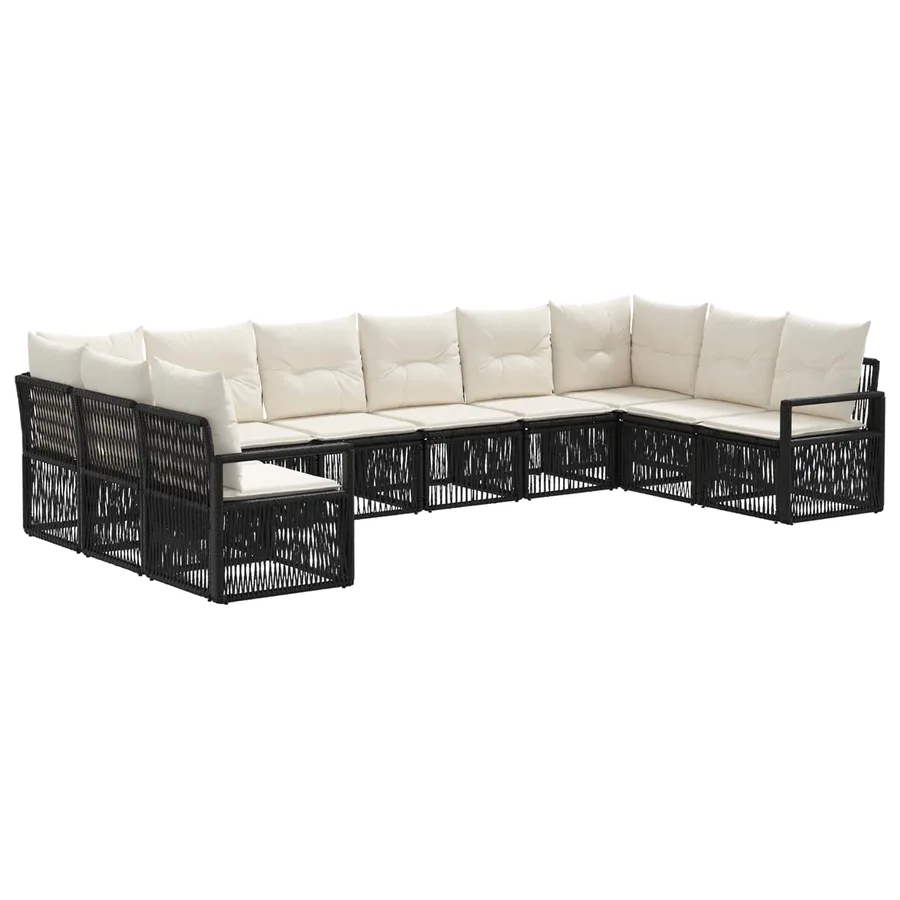 Ensemble de canapé de jardin 10 pcs Noir polyrotin - 2