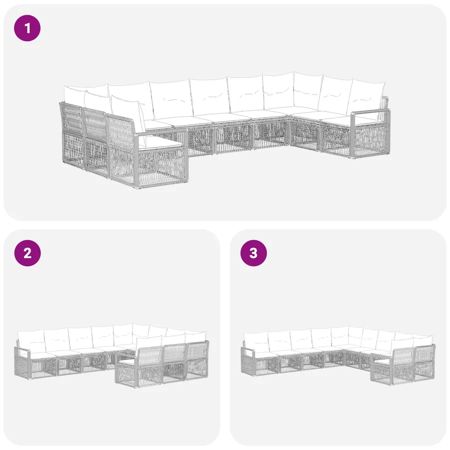 Ensemble de canapé de jardin 10 pcs Noir polyrotin - 6