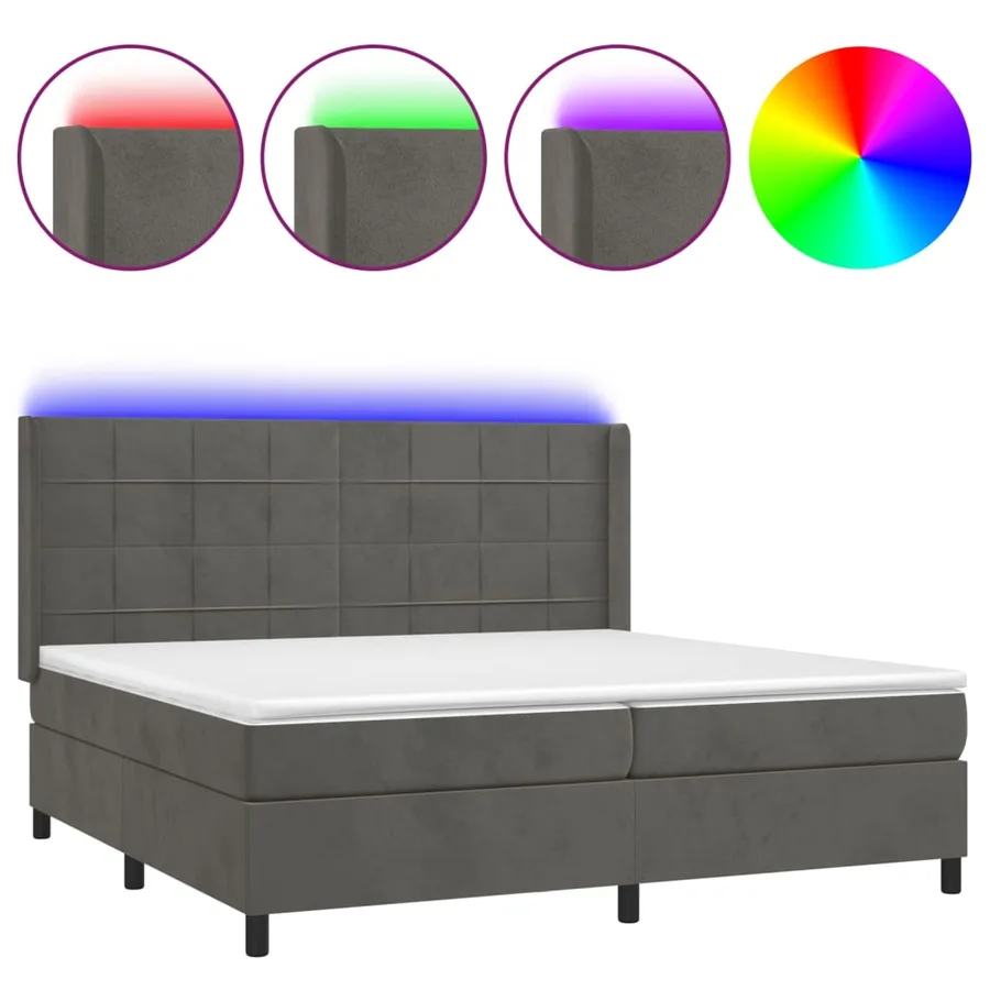 Sommier à lattes de lit matelas et LED Gris foncé 200x200 cm - 2