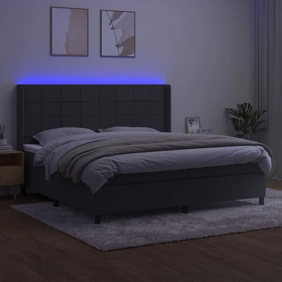 Sommier à lattes de lit matelas et LED Gris foncé 200x200 cm - 3