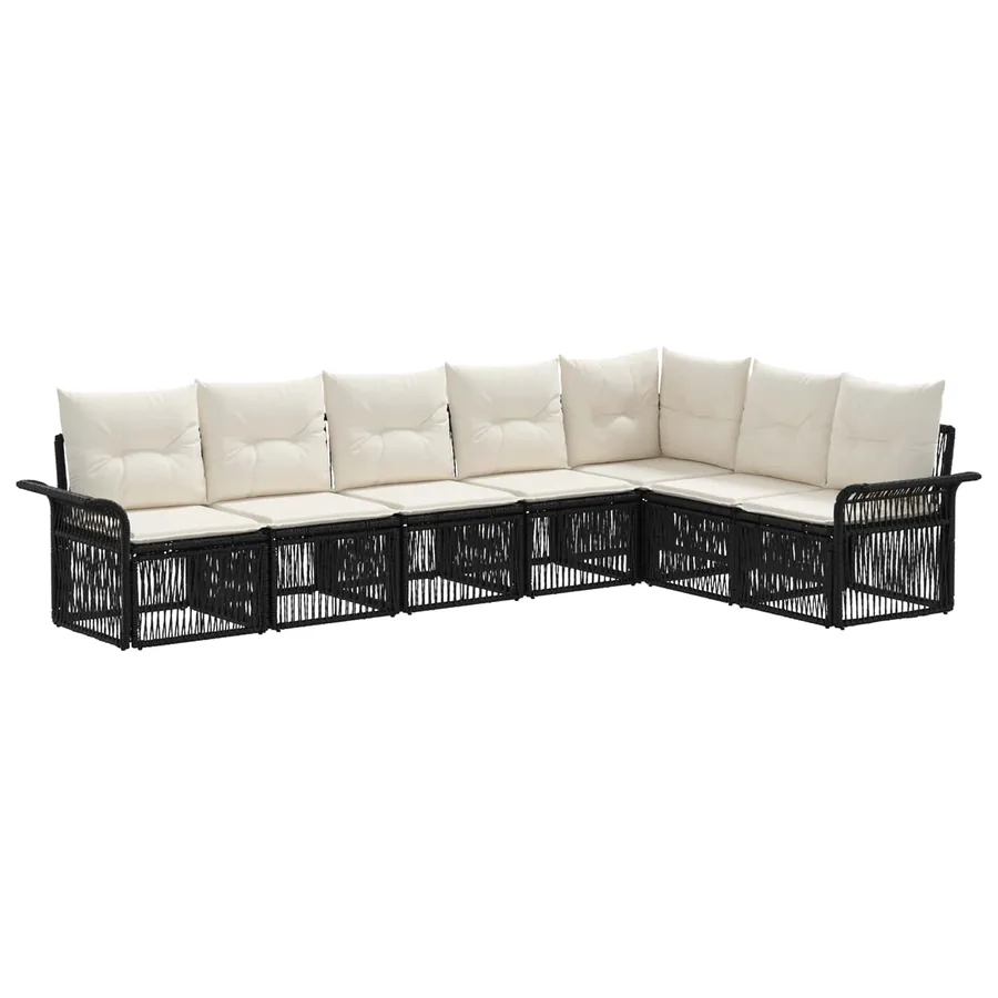 Ensemble de canapé de jardin 7 pcs Noir polyrotin