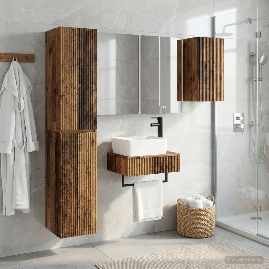 Ensemble de mobilier de salle de bain 5 pcs Bois ancien