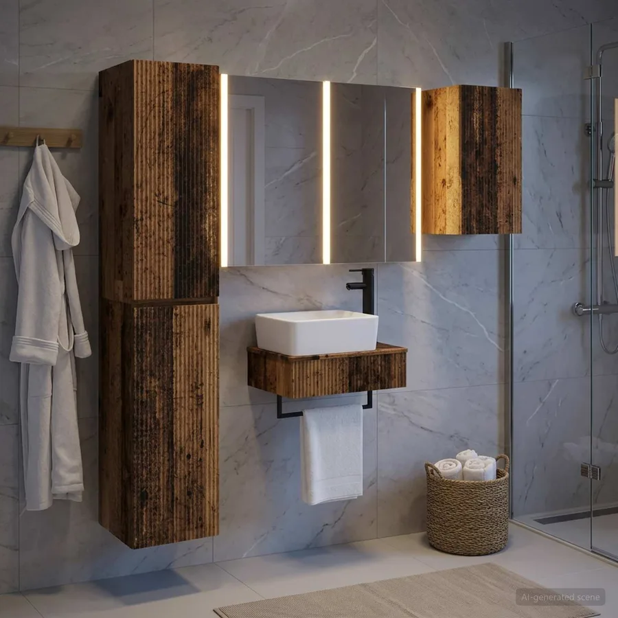 Ensemble de mobilier de salle de bain 5 pcs Bois ancien - 4