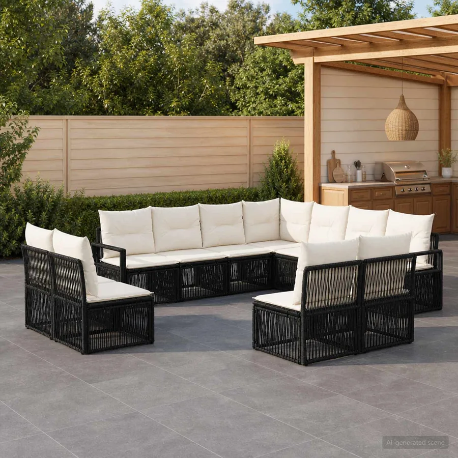 Ensemble de canapé de jardin 11 pcs Noir polyrotin