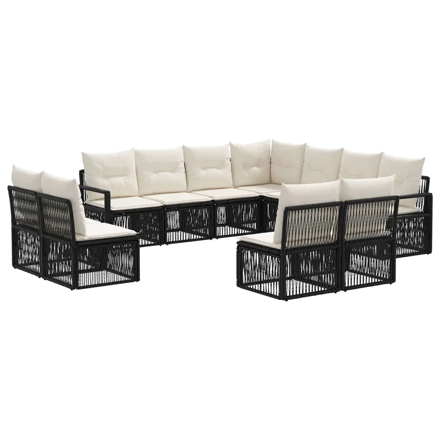 Ensemble de canapé de jardin 11 pcs Noir polyrotin - 2