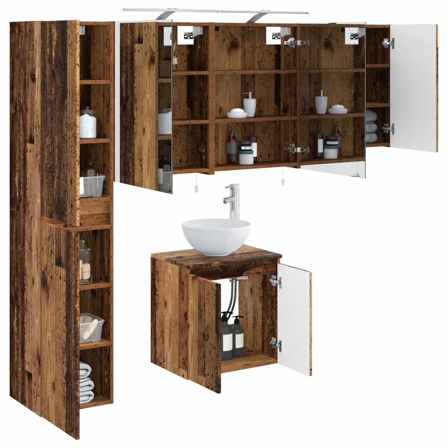 Ensemble d'armoire de salle de bain 5 pcs Bois ancien - 3