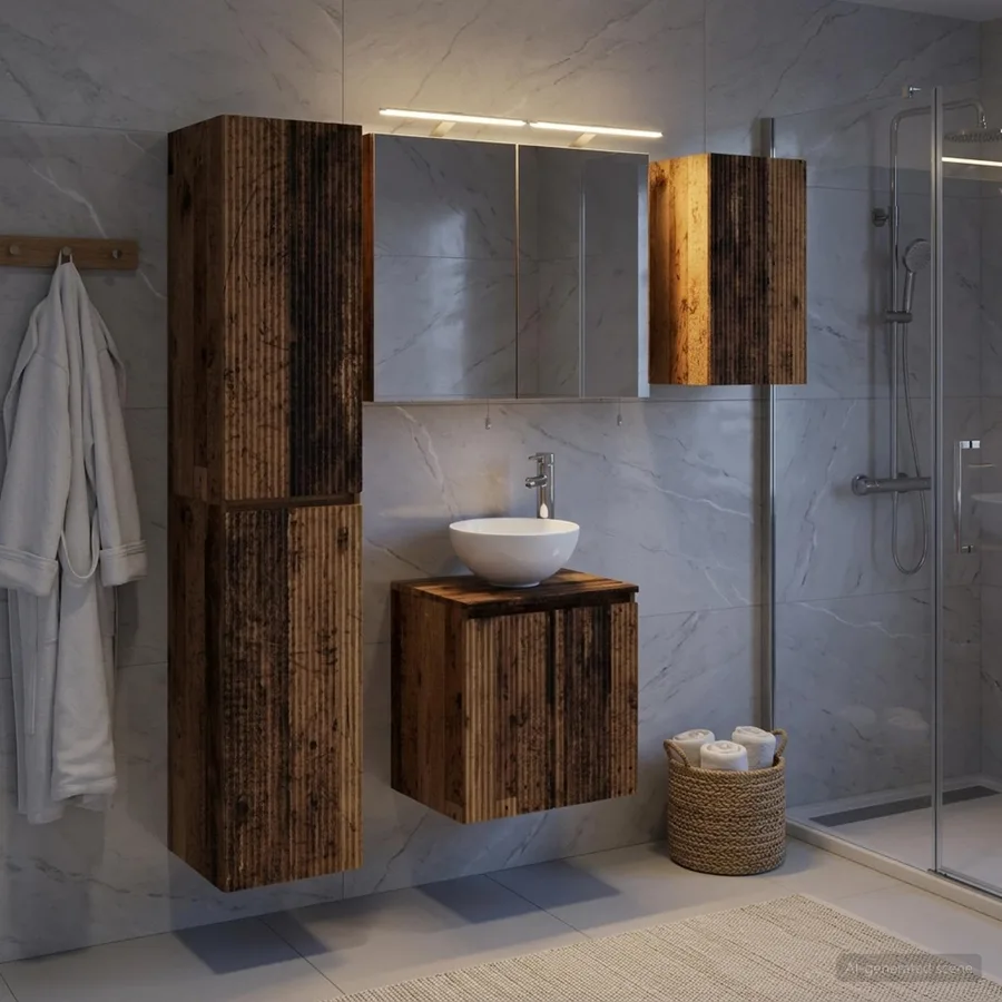 Ensemble d'armoire de salle de bain 5 pcs Bois ancien - 4