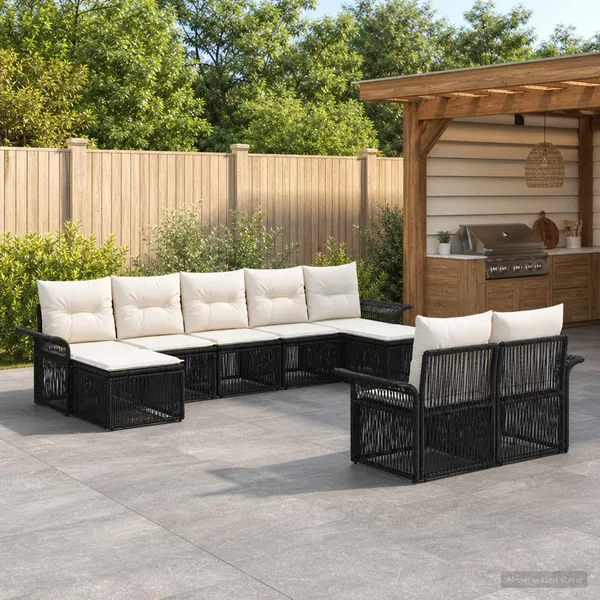 Ensemble de canapé de jardin 9 pcs Noir polyrotin