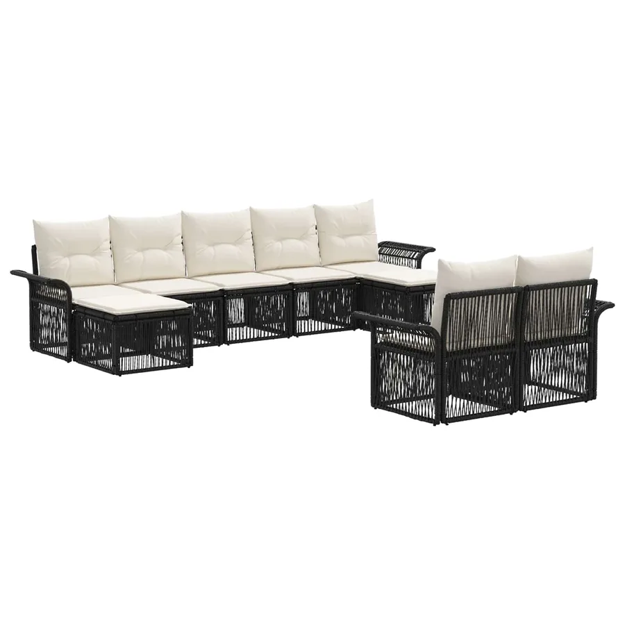 Ensemble de canapé de jardin 9 pcs Noir polyrotin - 2