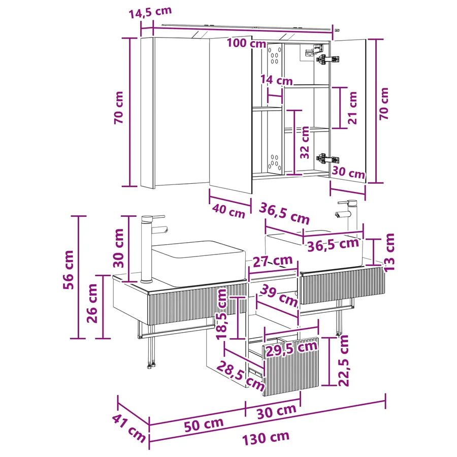 Ensemble d'armoire de salle de bain 4 pcs Blanc - 14