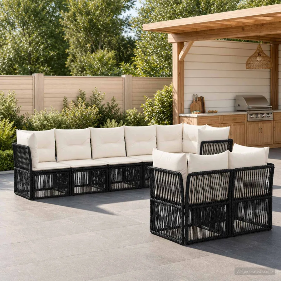 Ensemble de canapé de jardin 8 pcs Noir polyrotin