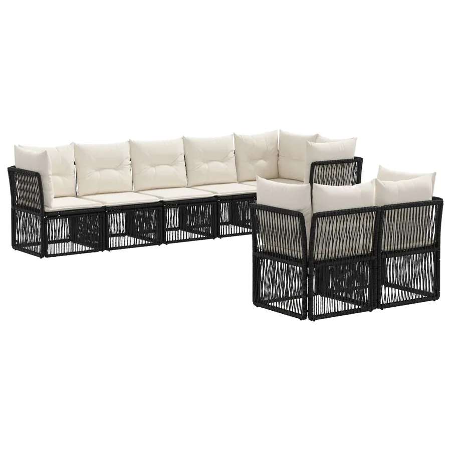 Ensemble de canapé de jardin 8 pcs Noir polyrotin - 2