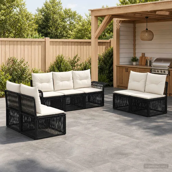 Ensemble de canapé de jardin 7 pcs Noir polyrotin