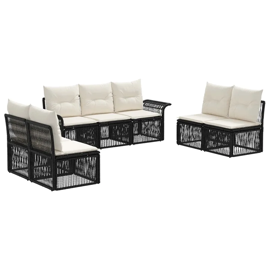 Ensemble de canapé de jardin 7 pcs Noir polyrotin - 2