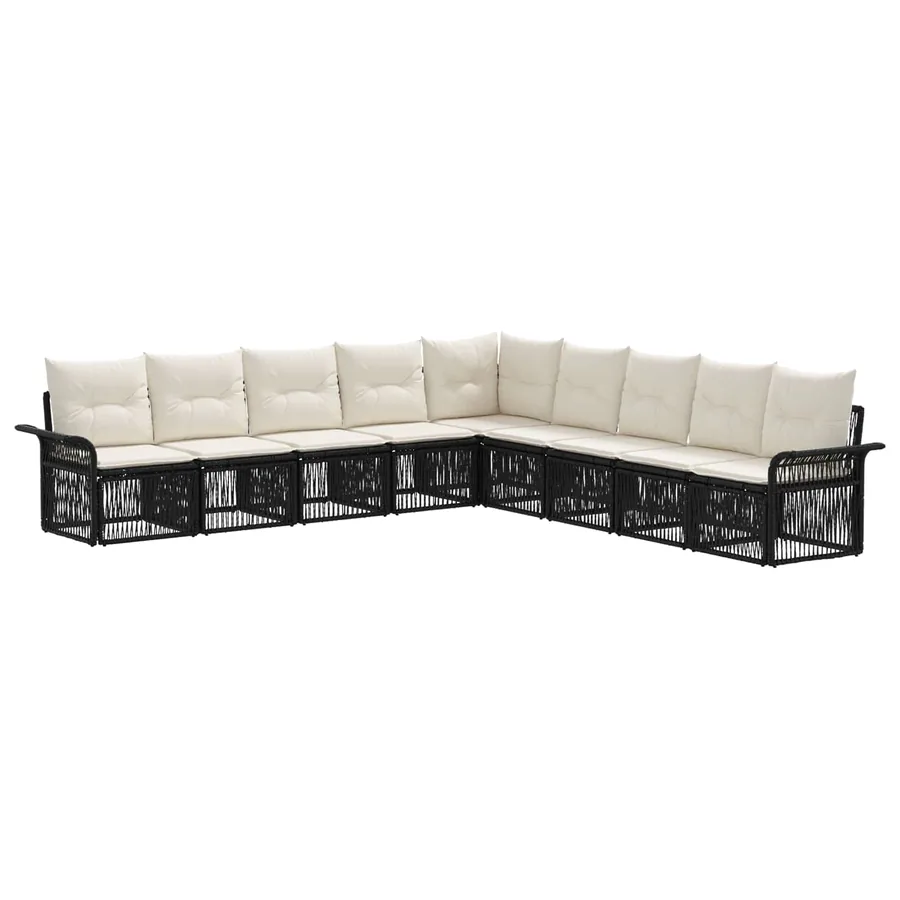 Ensemble de canapé de jardin 9 pcs Noir polyrotin