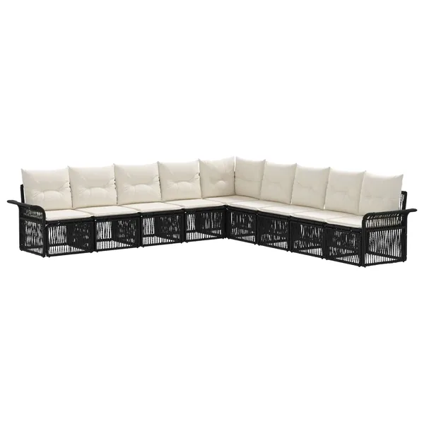 Ensemble de canapé de jardin 9 pcs Noir polyrotin