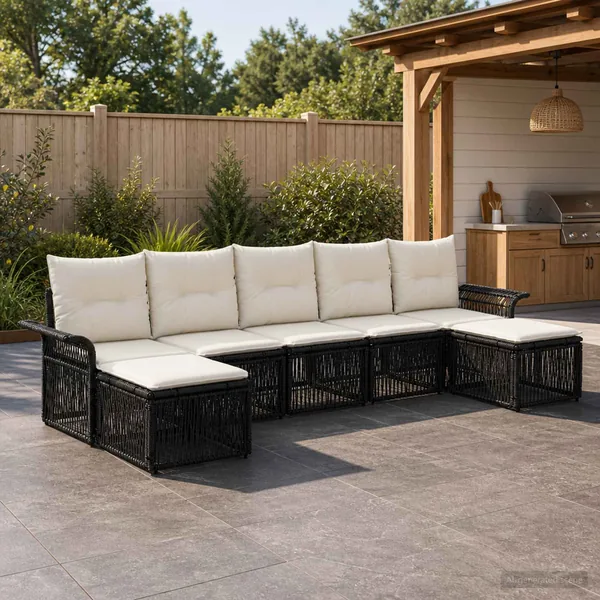 Ensemble de canapé de jardin 7 pcs Noir polyrotin