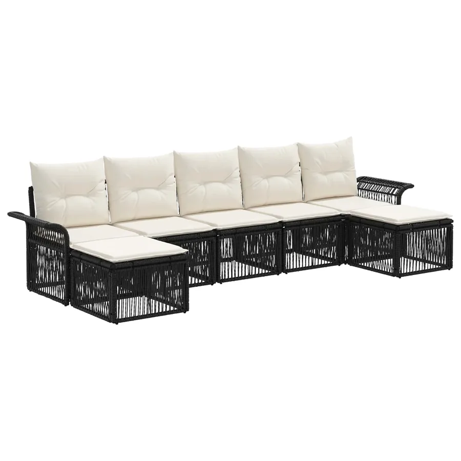 Ensemble de canapé de jardin 7 pcs Noir polyrotin - 2