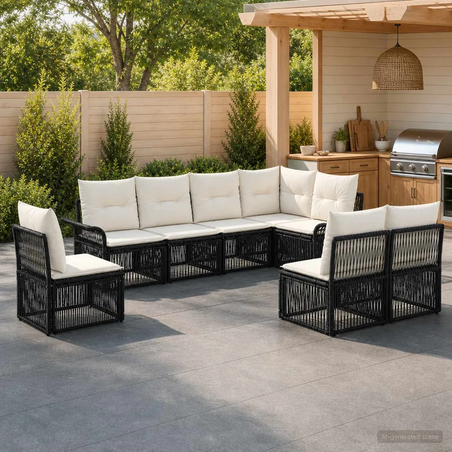 Ensemble de canapé de jardin 8 pcs Noir polyrotin