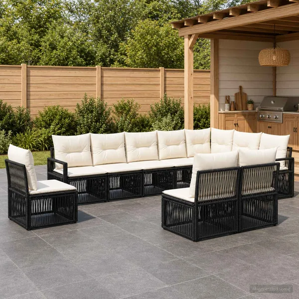 Ensemble de canapé de jardin 10 pcs Noir polyrotin