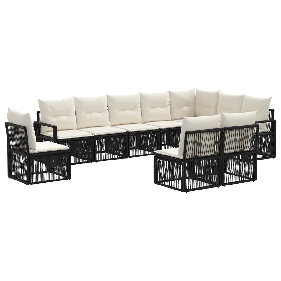 Ensemble de canapé de jardin 10 pcs Noir polyrotin - 2