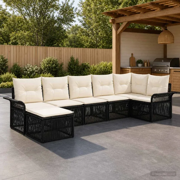 Ensemble de canapé de jardin 7 pcs Noir polyrotin