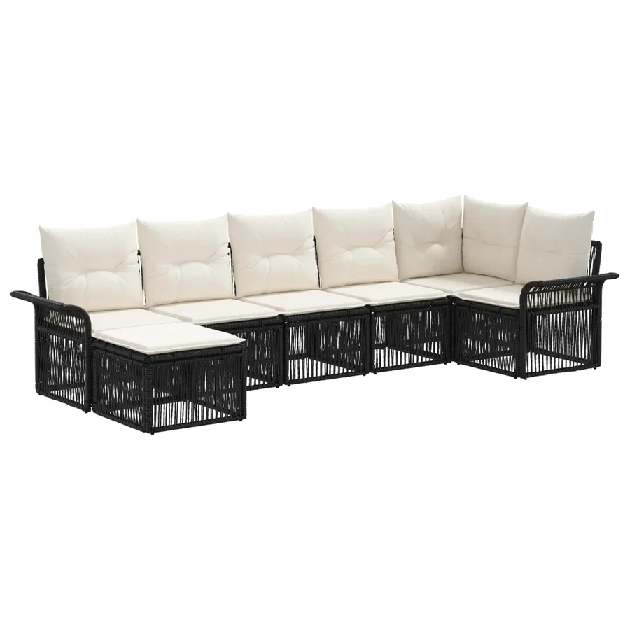 Ensemble de canapé de jardin 7 pcs Noir polyrotin - 2