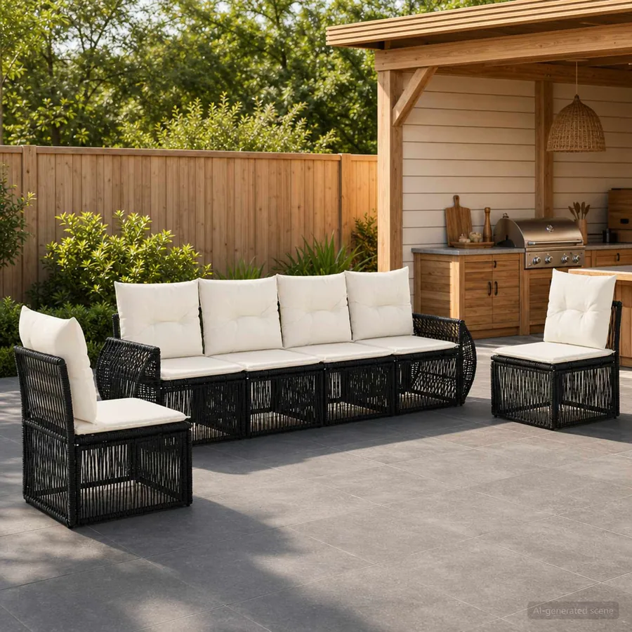Ensemble de canapé de jardin 6 pcs Noir et blanc crème