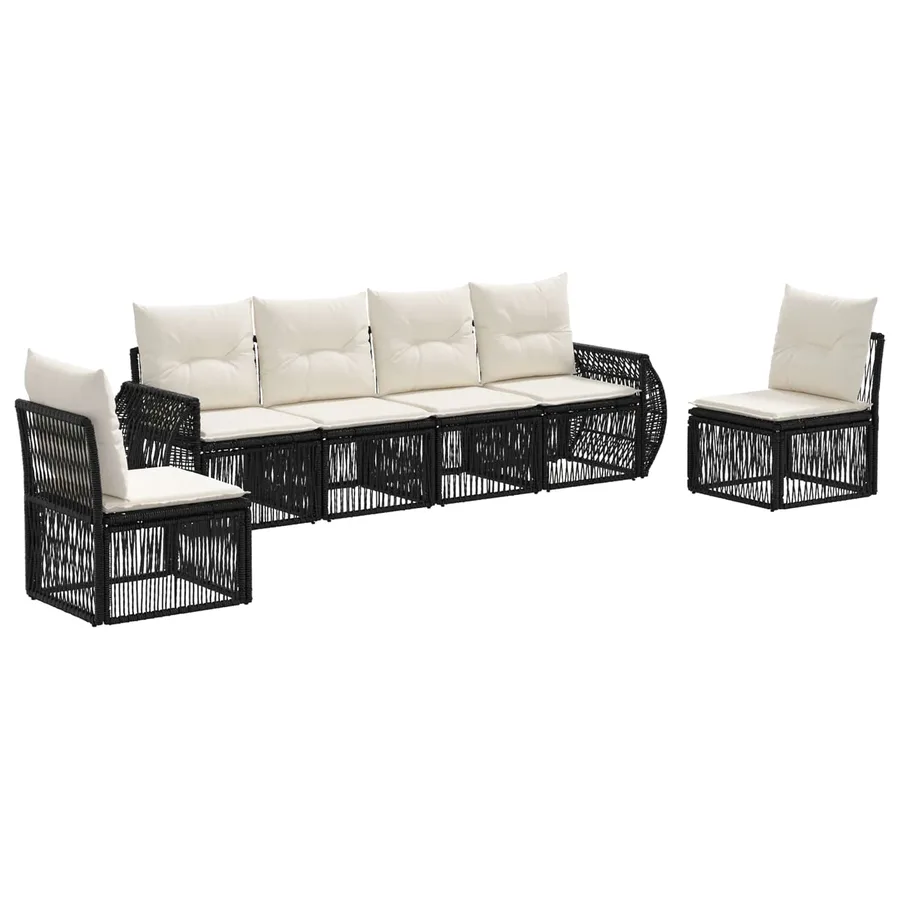 Ensemble de canapé de jardin 6 pcs Noir et blanc crème - 2
