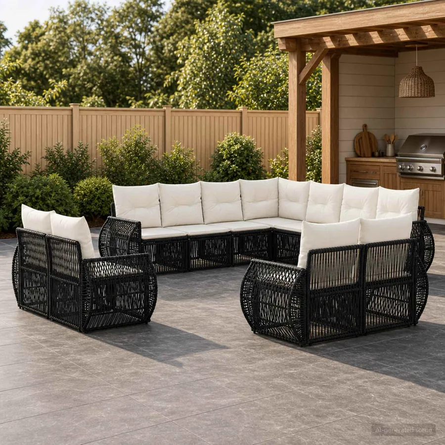 Ensemble de canapé de jardin 11 pcs Noir et blanc crème