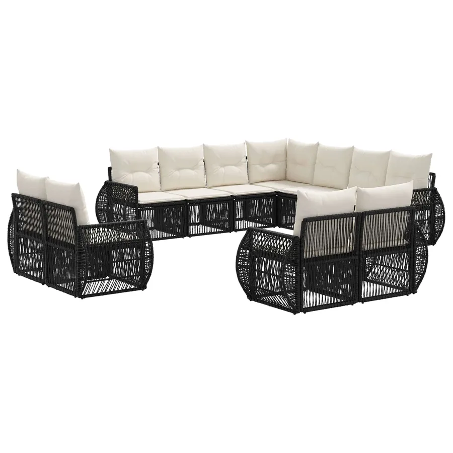 Ensemble de canapé de jardin 11 pcs Noir et blanc crème - 2
