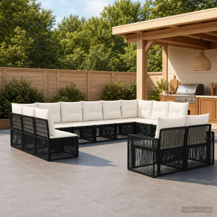 Ensemble de canapé de jardin 12 pcs Noir et blanc crème