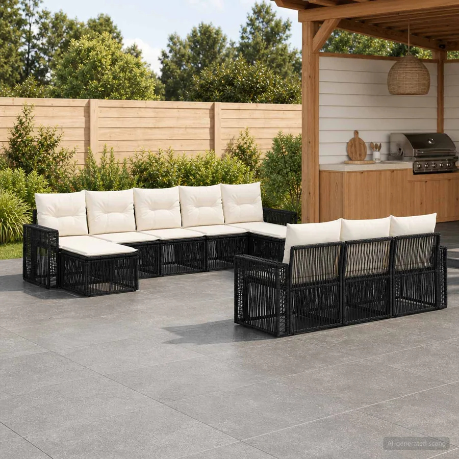 Ensemble de canapé de jardin 10 pcs Noir et blanc crème