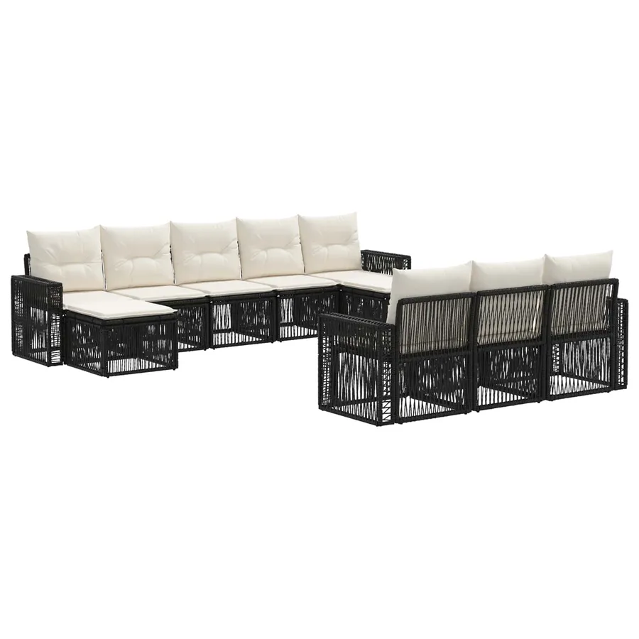 Ensemble de canapé de jardin 10 pcs Noir et blanc crème - 2