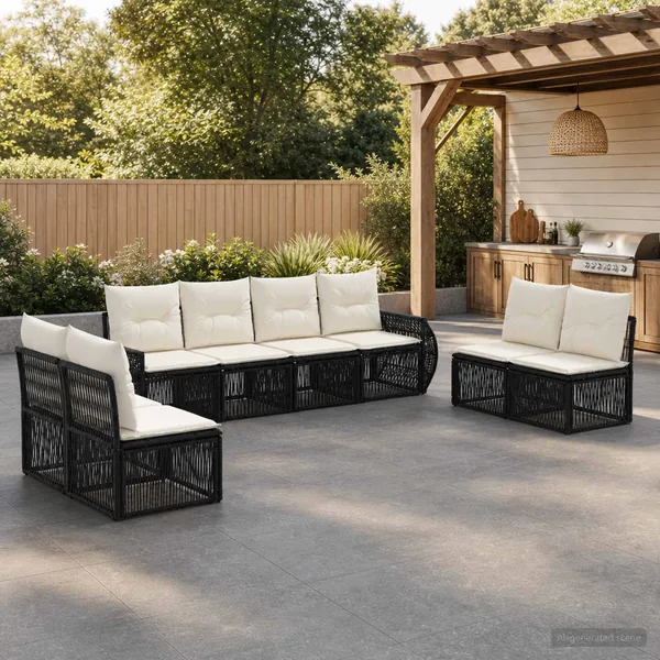 Ensemble de canapé de jardin 8 pcs Noir et blanc crème