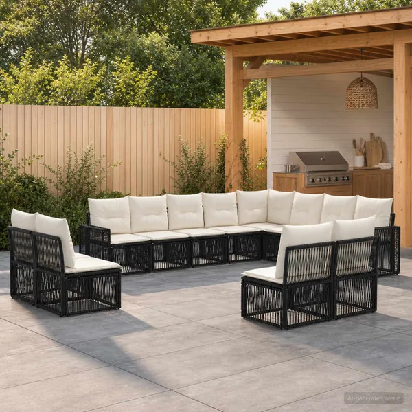 Ensemble de canapé de jardin 12 pcs Noir et blanc crème