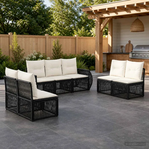 Ensemble de canapé de jardin 7 pcs Noir et blanc crème