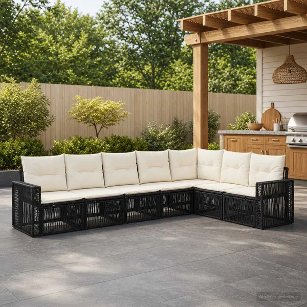 Ensemble de canapé de jardin 7 pcs Noir et blanc crème