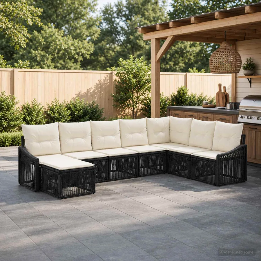 Ensemble de canapé de jardin 8 pcs Noir polyrotin