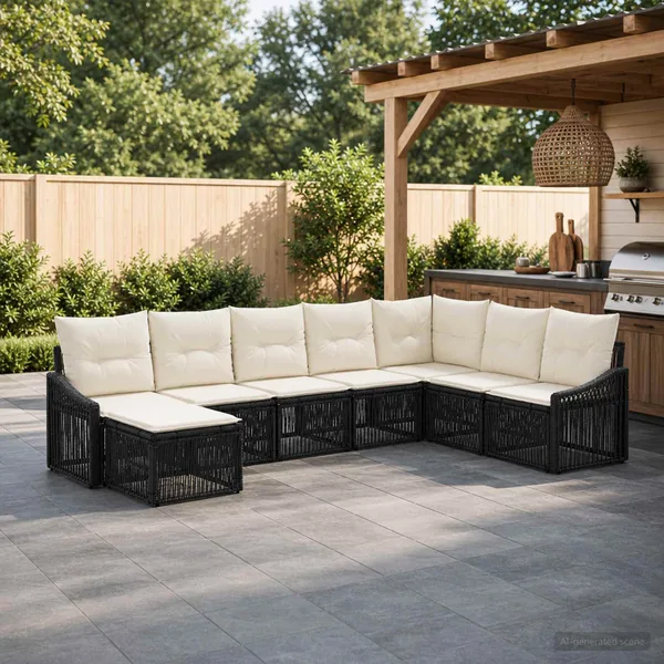 Ensemble de canapé de jardin 8 pcs Noir polyrotin