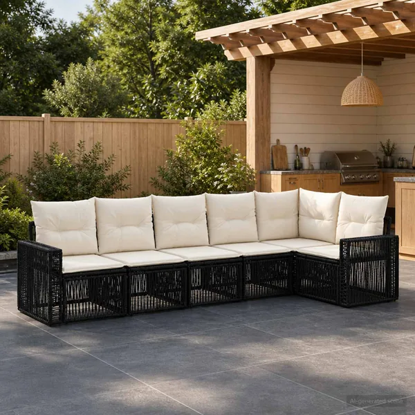 Ensemble de canapé de jardin 6 pcs Noir et blanc crème