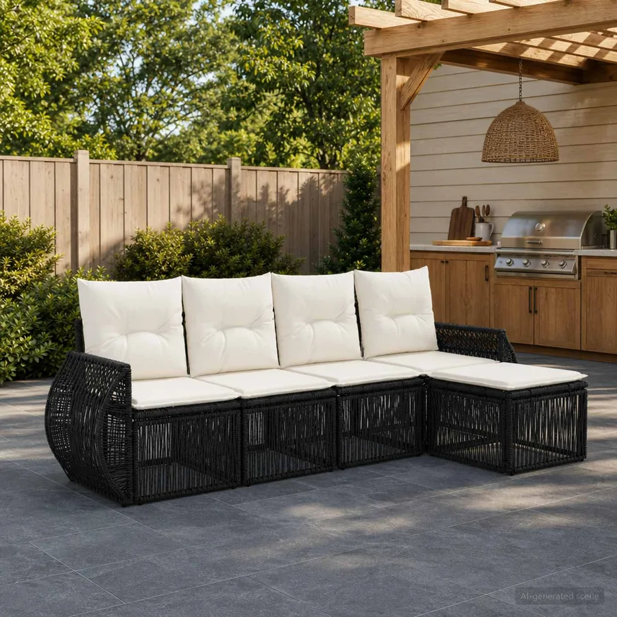 Ensemble de canapé de jardin 5 pcs Noir et blanc crème