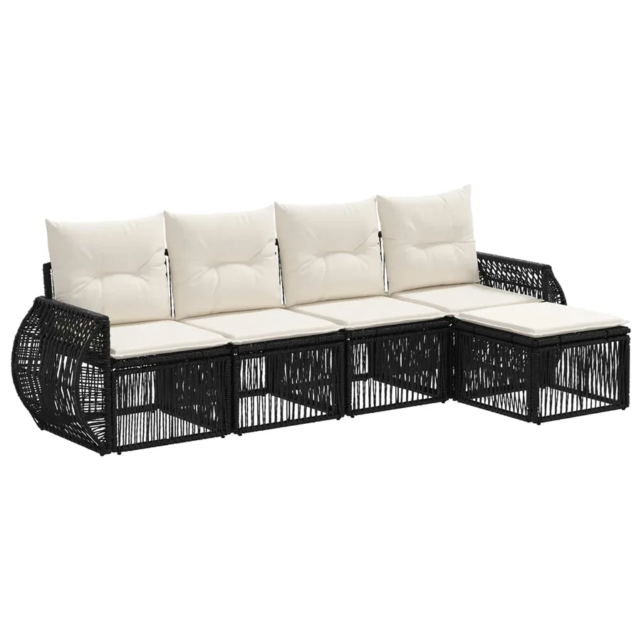 Ensemble de canapé de jardin 5 pcs Noir et blanc crème - 2