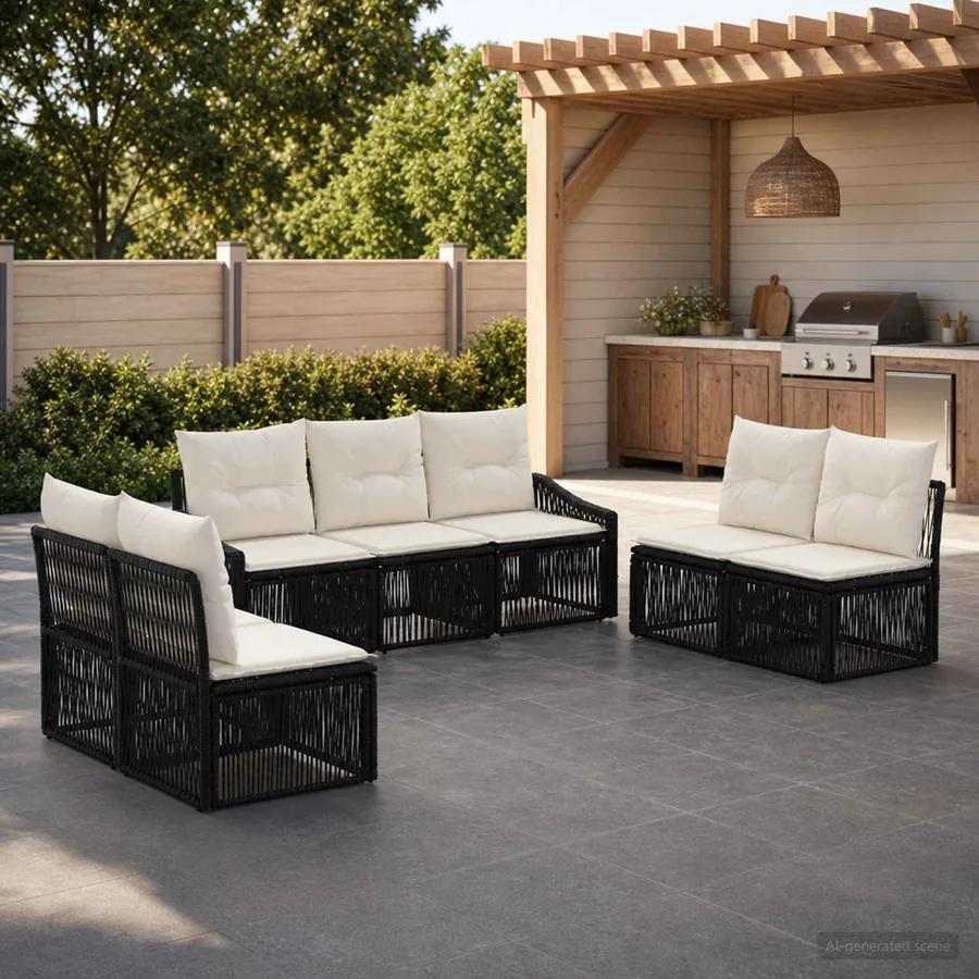 Ensemble de canapé de jardin 7 pcs Noir polyrotin