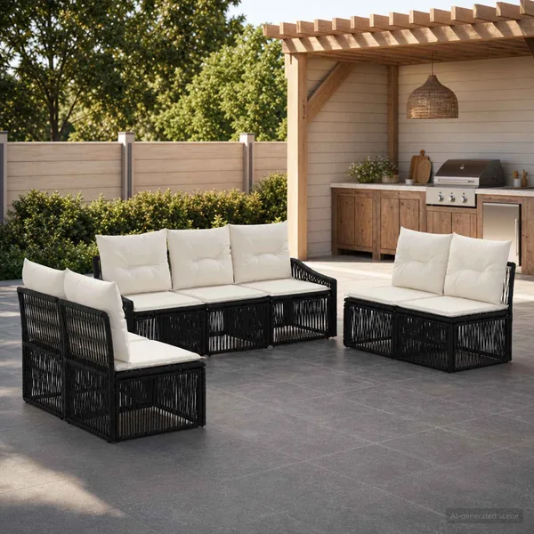 Ensemble de canapé de jardin 7 pcs Noir polyrotin
