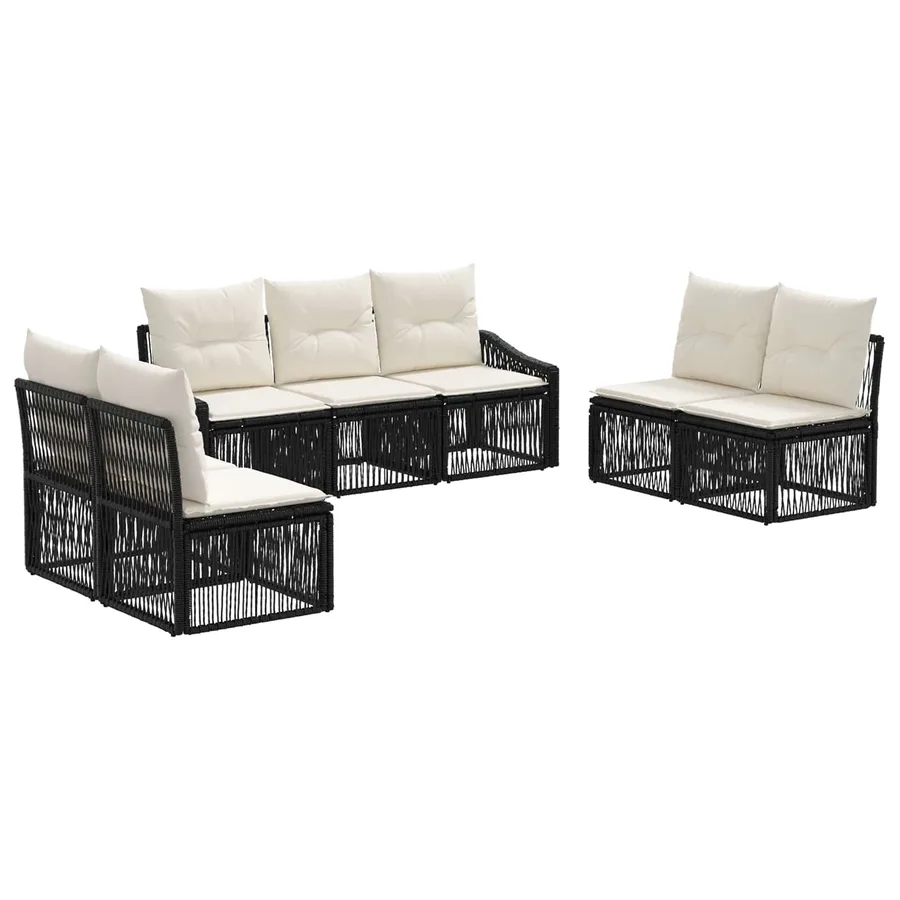Ensemble de canapé de jardin 7 pcs Noir polyrotin - 2