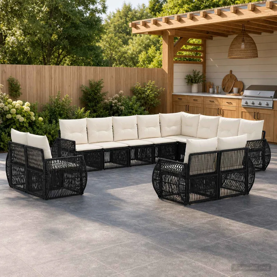 Ensemble de canapé de jardin 12 pcs Noir et blanc crème