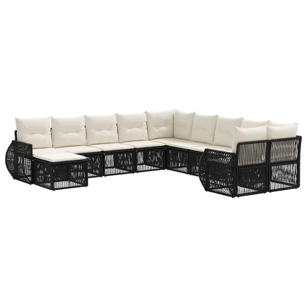 Ensemble de canapé de jardin 11 pcs Noir polyrotin