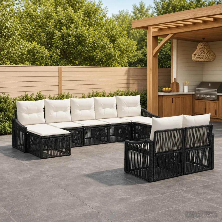 Ensemble de canapé de jardin 9 pcs Noir polyrotin