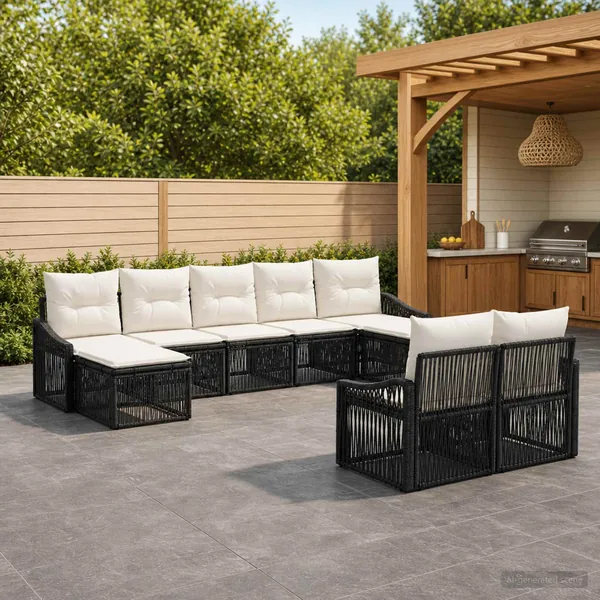 Ensemble de canapé de jardin 9 pcs Noir polyrotin